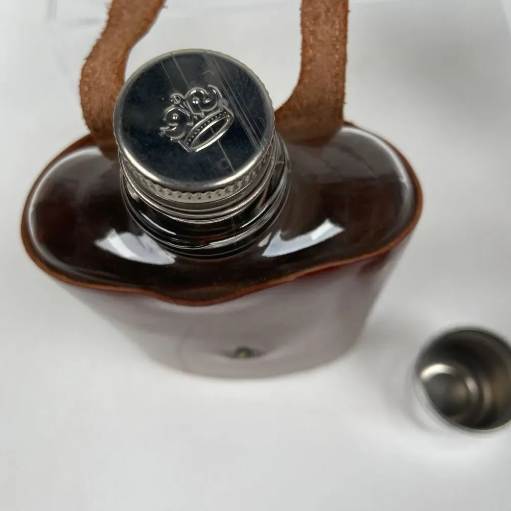 Vintage Glass Hip Flask With Leather Case And Silver Tone Hardware